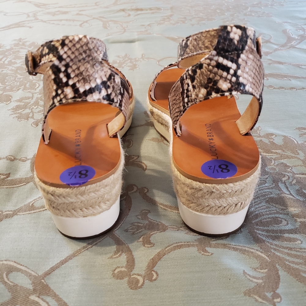 Lucky Brand Jeneka Snakeskin Tan Black Espadrille Platform Sandals Women 8.5 - Picture 6 of 12